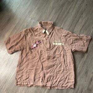 Maharishi Dusty Rose Short-Sleeve Button-Down Shirt with Embroidered Detail